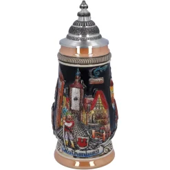 Bierkrug Mit Zinndeckel "Rothenburg", Schwarz, 0,25L