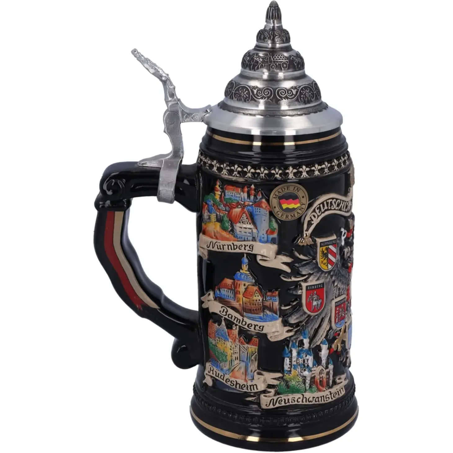 Bierkrug Mit Zinndeckel "Stadtwappen", Gold, 0,4L