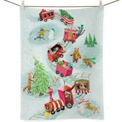 Geschirrtuch Winterzug Mit Tieren