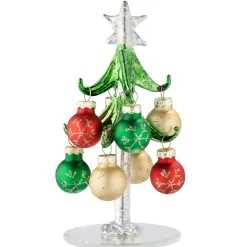 Glasbaum Mit Grunen Zweigen Und Bunten Kugeln