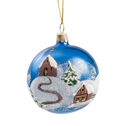 Glaskugel Blau Kirche Im Winter, 7 Cm