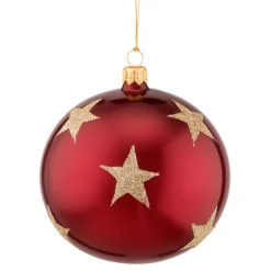 Glaskugel Bordeaux Mit Goldsternen, 10 Cm