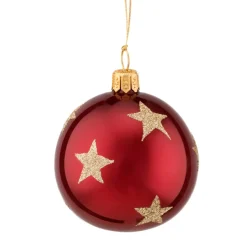Glaskugel Bordeaux Mit Goldsternen, 6 Cm