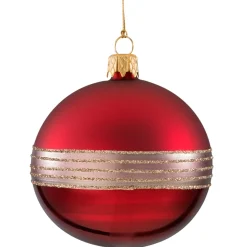 Glaskugel Bordeauxrot Mit Glitterband, 8Cm