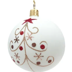 Glaskugel Cremefarben Matt Mit Glitzerbaum, 7 Cm