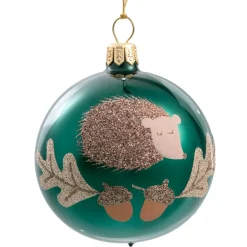 Glaskugel Grun Mit Igel, 7 Cm