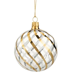 Glaskugel Klar Mit Gold-Weisem Netzdekor, 8 Cm