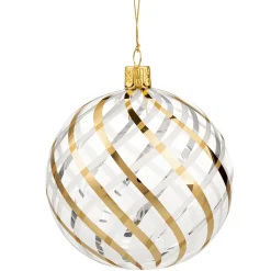 Glaskugel Klar Mit Gold-Weisem Netzdekor, 10 Cm