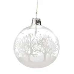 Glaskugel Klar Mit Weisen Baumen, 7 Cm