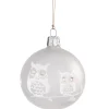 Glaskugel Mattweis Mit Weisen Eulen, 7 Cm