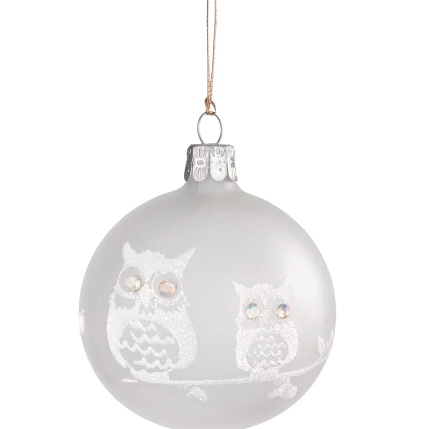 Glaskugel Mattweis Mit Weisen Eulen, 7 Cm