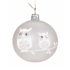 Glaskugel Mattweis Mit Zwei Weisen Eulen, 8Cm