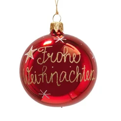 Glaskugel Rot "Frohe Weihnachten", 8 Cm