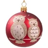 Glaskugel Rot Matt Mit Eulen, 7 Cm