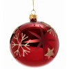 Glaskugel Rot Mit Goldenen Sternen Und Flocken, 10Cm
