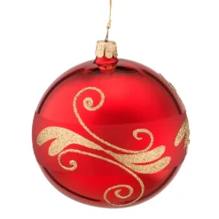 Glaskugel Rot Mit Goldfarbener Verzierung, 10 Cm