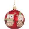 Glaskugel Rot Mit Zwei Eulen, 7 Cm