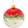 Glaskugel Rot-Weis Mit Zweig Und Sternchen, 6 Cm