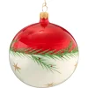 Glaskugel Rot-Weis Mit Zweig Und Sternchen, 10 Cm
