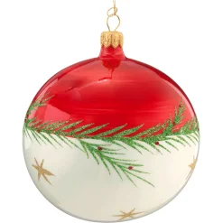 Glaskugel Rot-Weis Mit Zweig Und Sternchen, 10 Cm