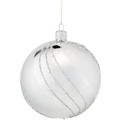 Glaskugel Silber Mit Glitzerdekor, 10 Cm