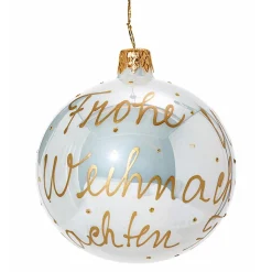 Glaskugel Weis "Frohe Weihnachten", 8 Cm