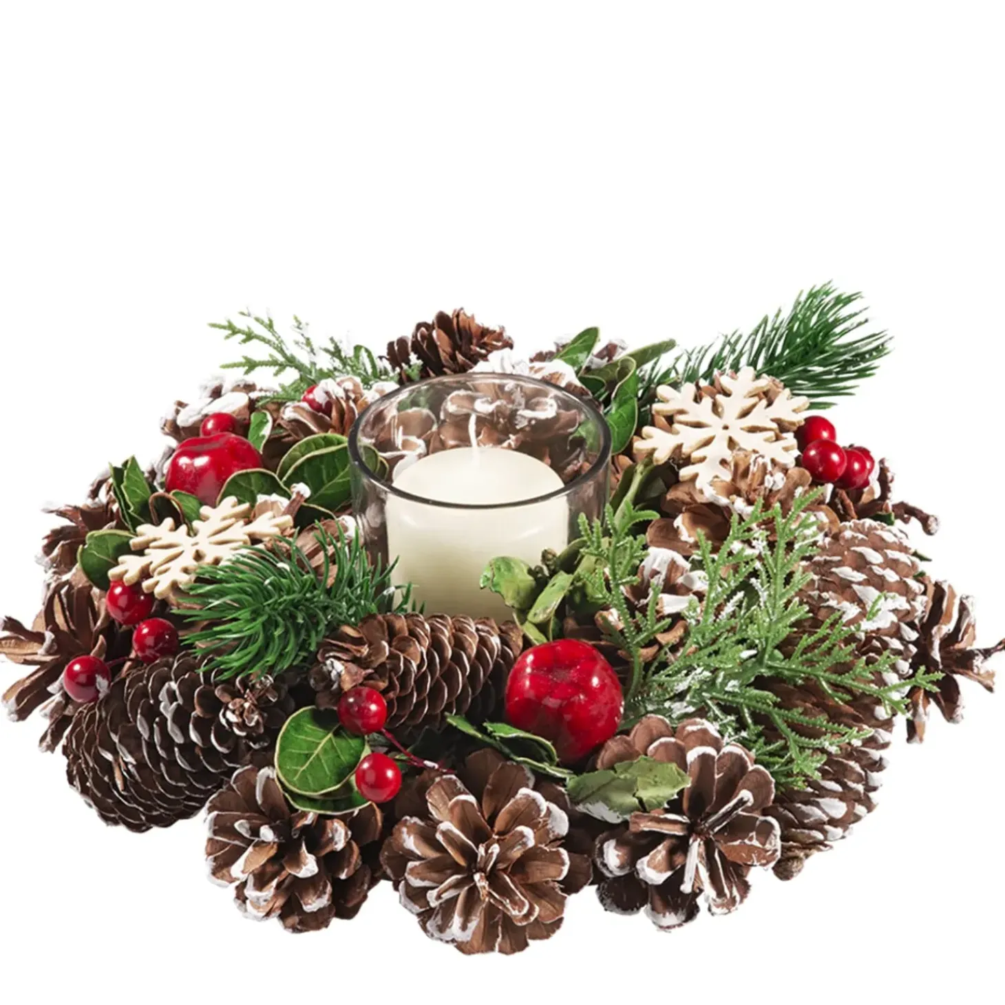 Kerzenhalter Mit Roten Fruchten Und Zapfen